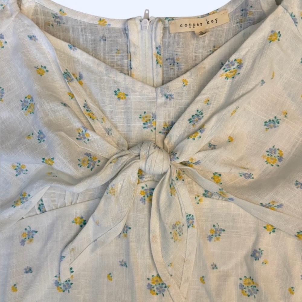 Copper Key Floral 🌼 Front-Tie Mini Dress - Size Small - Picture 6 of 8